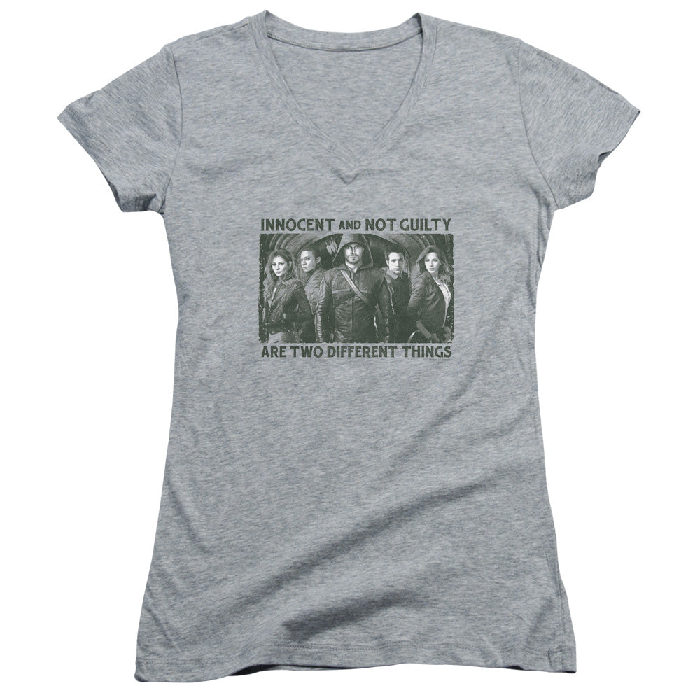 Arrow Not Guilty Licensed Women's T-Shirt Juniors V-Neck 2X