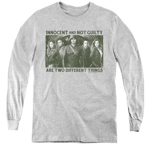 AN OFFCIALLY LICENSED ARROW NOT GUILTY YOUTH LONG SLEEVE T-SHIRT ATHLETIC HEATHER