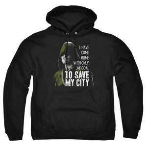 AN OFFCIALLY LICENSED ARROW SAVE MY CITY ADULT UNISEX PULLOVER HOODIE BLACK
