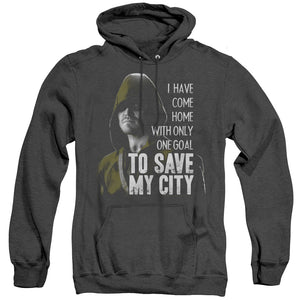 AN OFFCIALLY LICENSED ARROW SAVE MY CITY ADULT UNISEX HEATHER PULLOVER HOODIE BLACK