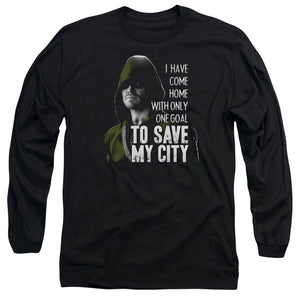 AN OFFCIALLY LICENSED ARROW SAVE MY CITY MEN'S LONG SLEEVE T-SHIRT BLACK