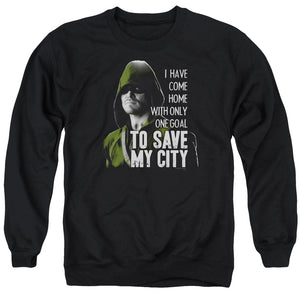 AN OFFCIALLY LICENSED ARROW SAVE MY CITY ADULT UNISEX CREWNECK SWEATSHIRT BLACK