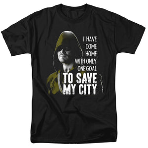 AN OFFCIALLY LICENSED ARROW SAVE MY CITY MEN'S REGULAR FIT T-SHIRT BLACK