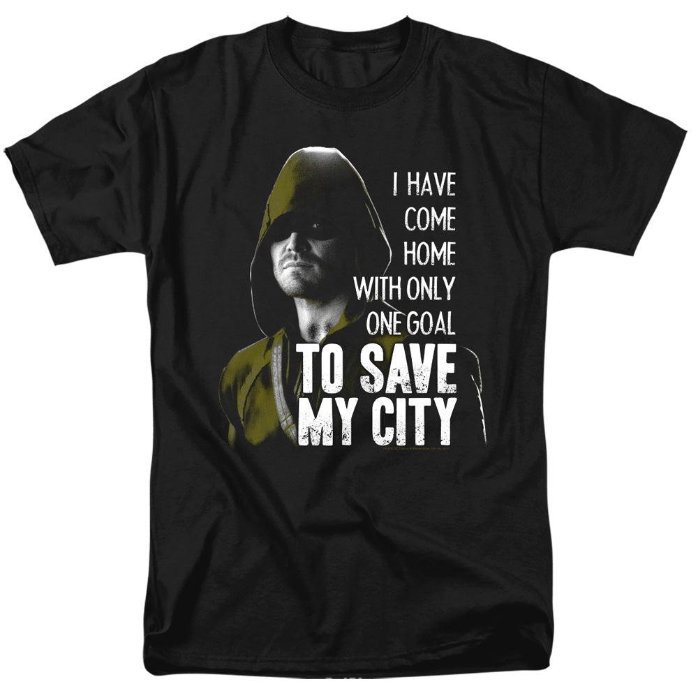 AN OFFCIALLY LICENSED ARROW SAVE MY CITY MEN'S REGULAR FIT T-SHIRT BLACK