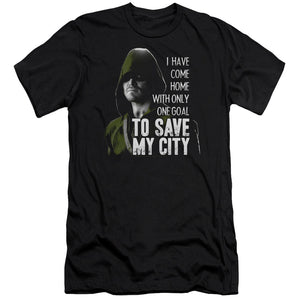 AN OFFCIALLY LICENSED ARROW SAVE MY CITY MEN'S PREMIUM SLIM FIT T-SHIRT BLACK