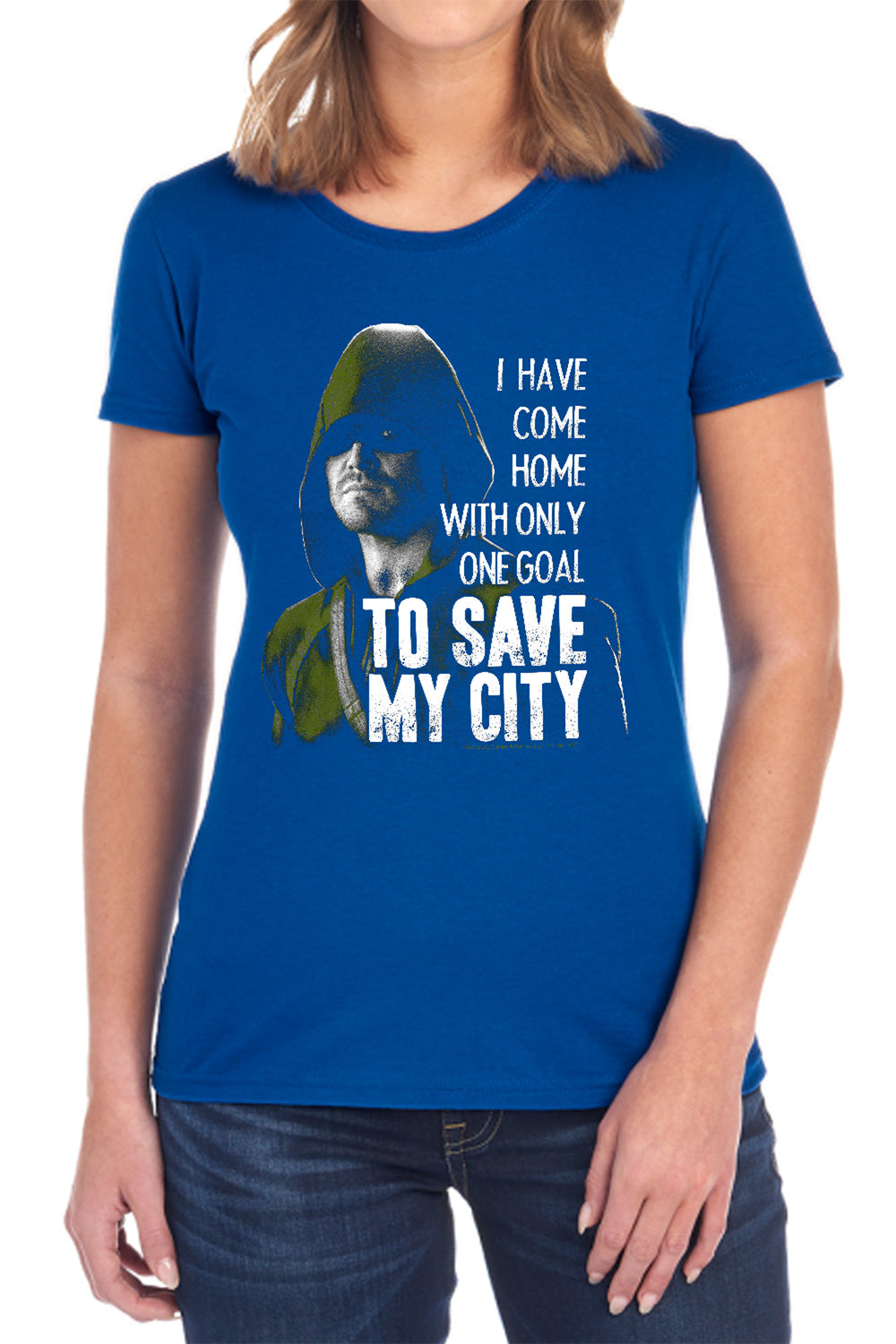AN OFFCIALLY LICENSED ARROW SAVE MY CITY WOMEN'S REGULAR FIT T-SHIRT BLACK