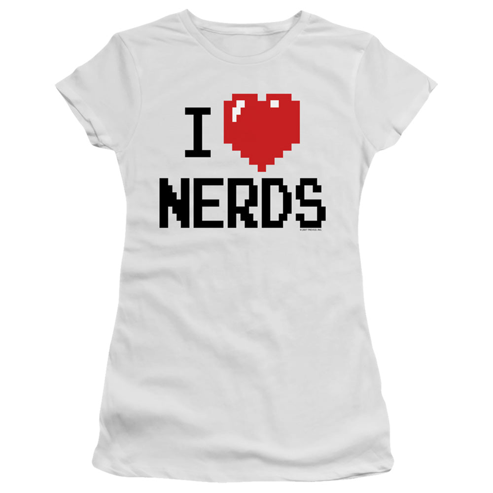 I Heart Nerds Junior White Sheer Cap Sleeve Tee/Sm Licensed Women's T-Shirt