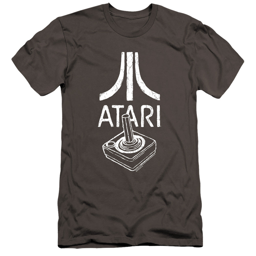 AN OFFCIALLY LICENSED ATARI JOYSTICK LOGO MEN'S PREMIUM SLIM FIT T-SHIRT CHARCOAL