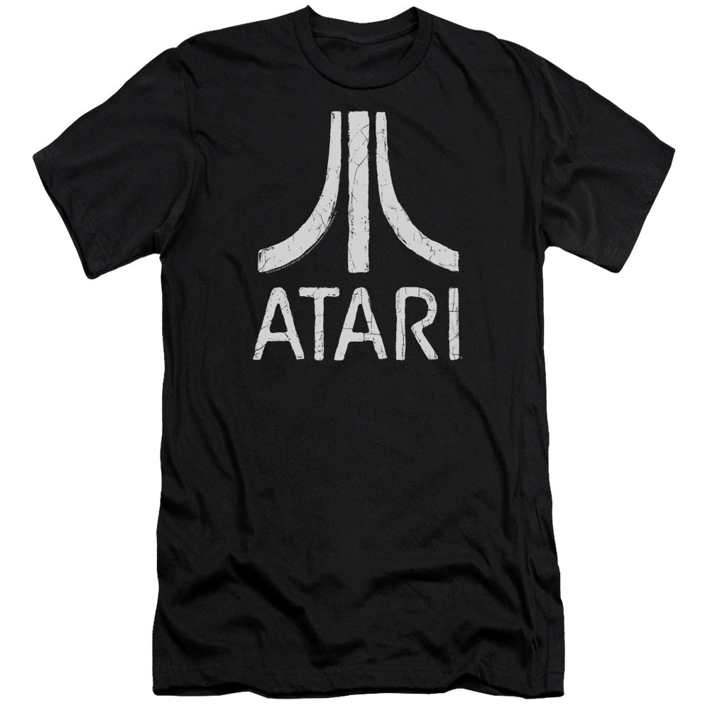 AN OFFCIALLY LICENSED ATARI ROUGH LOGO MEN'S PREMIUM SLIM FIT T-SHIRT BLACK