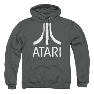 AN OFFCIALLY LICENSED ATARI ROUGH LOGO ADULT UNISEX PULLOVER HOODIE CHARCOAL