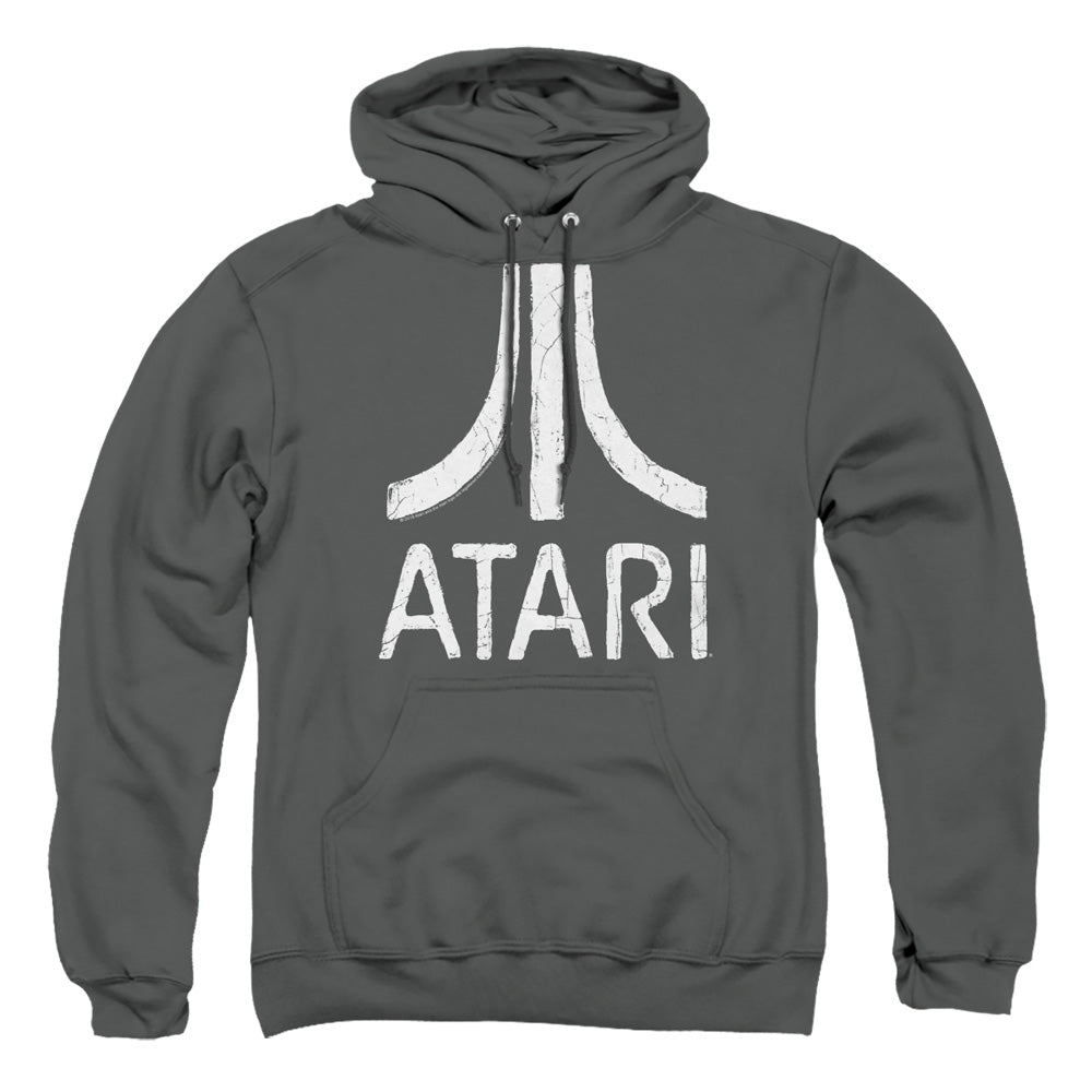 AN OFFCIALLY LICENSED ATARI ROUGH LOGO ADULT UNISEX PULLOVER HOODIE CHARCOAL