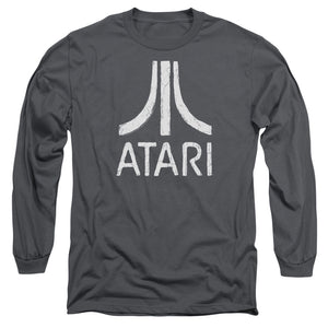 AN OFFCIALLY LICENSED ATARI ROUGH LOGO MEN'S LONG SLEEVE T-SHIRT CHARCOAL