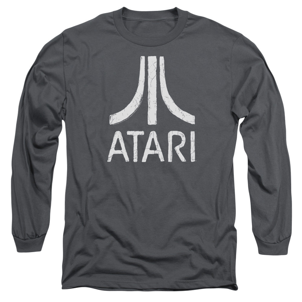 AN OFFCIALLY LICENSED ATARI ROUGH LOGO MEN'S LONG SLEEVE T-SHIRT CHARCOAL