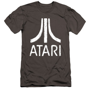 AN OFFCIALLY LICENSED ATARI ROUGH LOGO MEN'S PREMIUM SLIM FIT T-SHIRT CHARCOAL