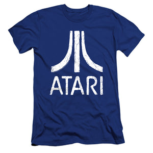 AN OFFCIALLY LICENSED ATARI ROUGH LOGO MEN'S PREMIUM SLIM FIT T-SHIRT ROYAL