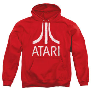 AN OFFCIALLY LICENSED ATARI ROUGH LOGO ADULT UNISEX PULLOVER HOODIE RED