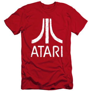 AN OFFCIALLY LICENSED ATARI ROUGH LOGO MEN'S PREMIUM SLIM FIT T-SHIRT RED