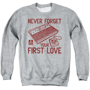 AN OFFCIALLY LICENSED ATARI FIRST LOVE ADULT UNISEX CREWNECK SWEATSHIRT ATHLETIC HEATHER