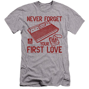 AN OFFCIALLY LICENSED ATARI FIRST LOVE MEN'S PREMIUM SLIM FIT T-SHIRT ATHLETIC HEATHER