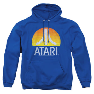 AN OFFCIALLY LICENSED ATARI SUNRISE ERODED ADULT UNISEX PULLOVER HOODIE ROYAL