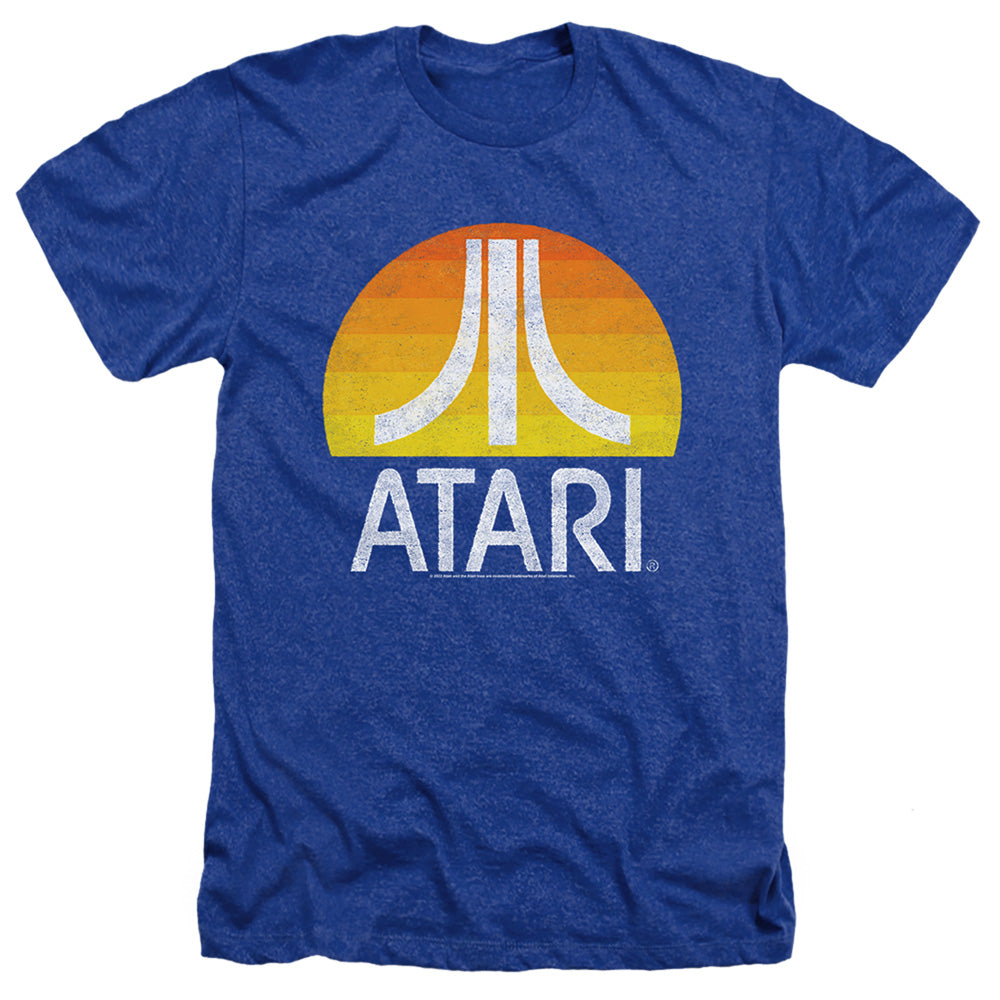 AN OFFCIALLY LICENSED ATARI SUNRISE ERODED MEN'S HEATHER T-SHIRT ROYAL