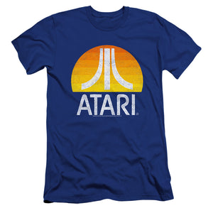 AN OFFCIALLY LICENSED ATARI SUNRISE ERODED MEN'S PREMIUM SLIM FIT T-SHIRT ROYAL