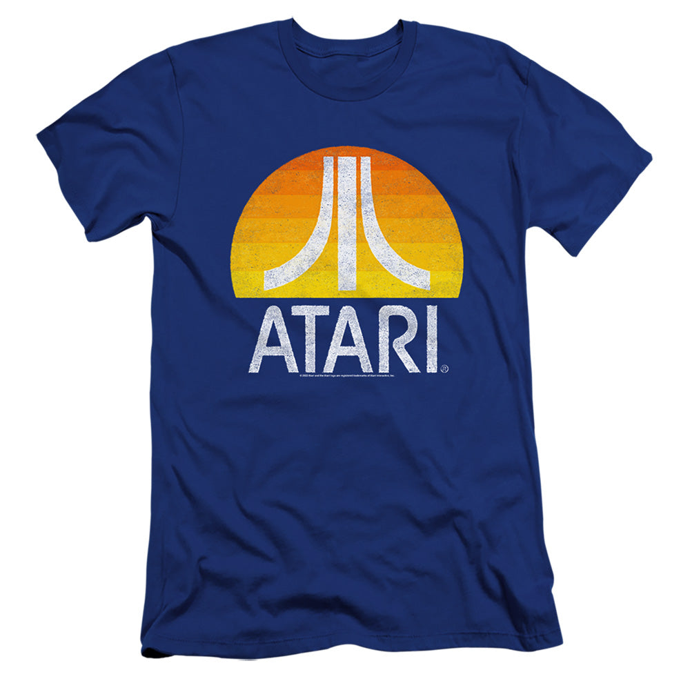 AN OFFCIALLY LICENSED ATARI SUNRISE ERODED MEN'S PREMIUM SLIM FIT T-SHIRT ROYAL