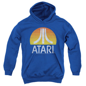 AN OFFCIALLY LICENSED ATARI SUNRISE ERODED YOUTH HOODIE ROYAL