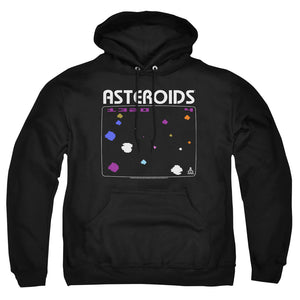 AN OFFCIALLY LICENSED ATARI ASTEROIDS SCREEN ADULT UNISEX PULLOVER HOODIE BLACK