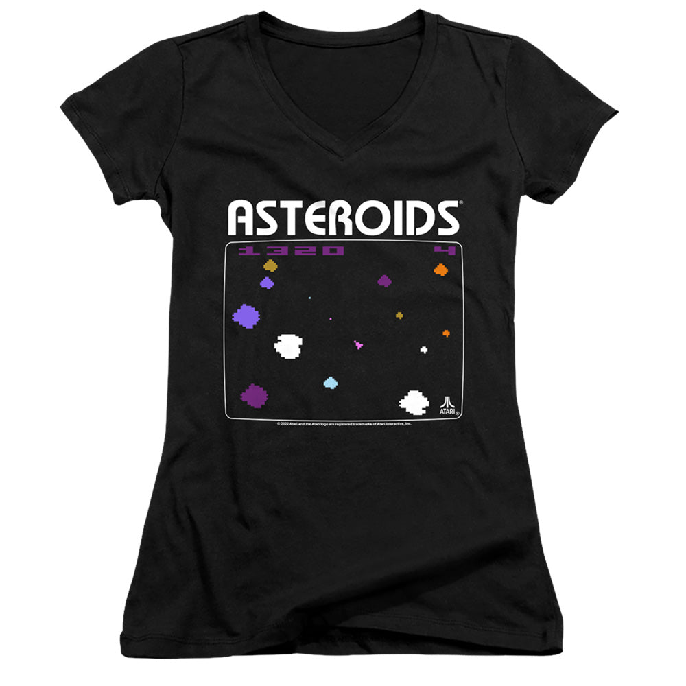 Atari Asteroids Screen Licensed Women's T-Shirt Juniors V-Neck SM