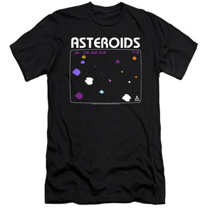 AN OFFCIALLY LICENSED ATARI ASTEROIDS SCREEN MEN'S PREMIUM SLIM FIT T-SHIRT BLACK