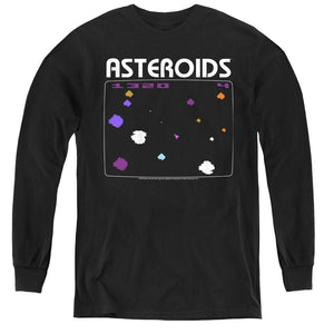 AN OFFCIALLY LICENSED ATARI ASTEROIDS SCREEN YOUTH LONG SLEEVE T-SHIRT BLACK