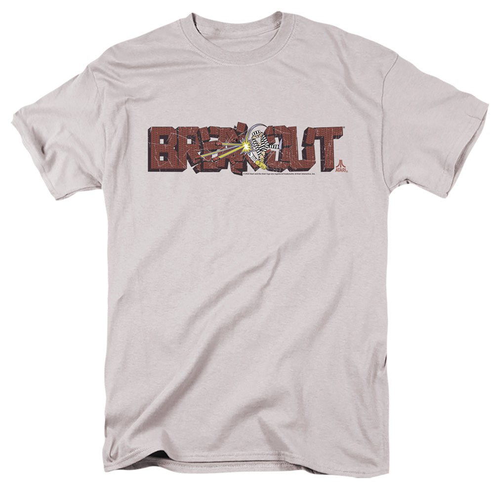 AN OFFCIALLY LICENSED ATARI BREAKOUT DISTRESSED MEN'S REGULAR FIT T-SHIRT SILVER