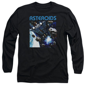 AN OFFCIALLY LICENSED ATARI 2600 ASTEROIDS MEN'S LONG SLEEVE T-SHIRT BLACK