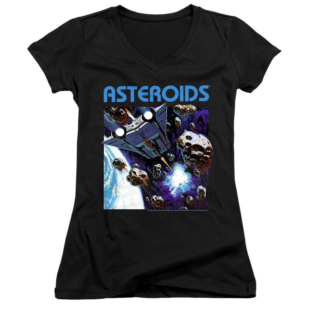 Atari 2600 Asteroids Licensed Women's T-Shirt Juniors V-Neck SM