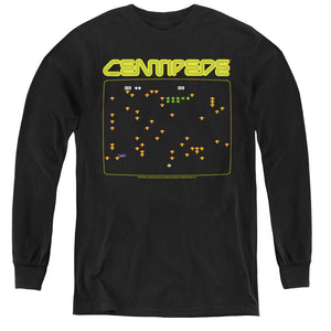 AN OFFCIALLY LICENSED ATARI CENTIPEDE SCREEN YOUTH LONG SLEEVE T-SHIRT BLACK