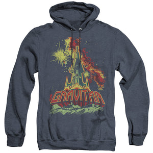 AN OFFCIALLY LICENSED ATARI BLAST OFF ADULT UNISEX HEATHER PULLOVER HOODIE NAVY