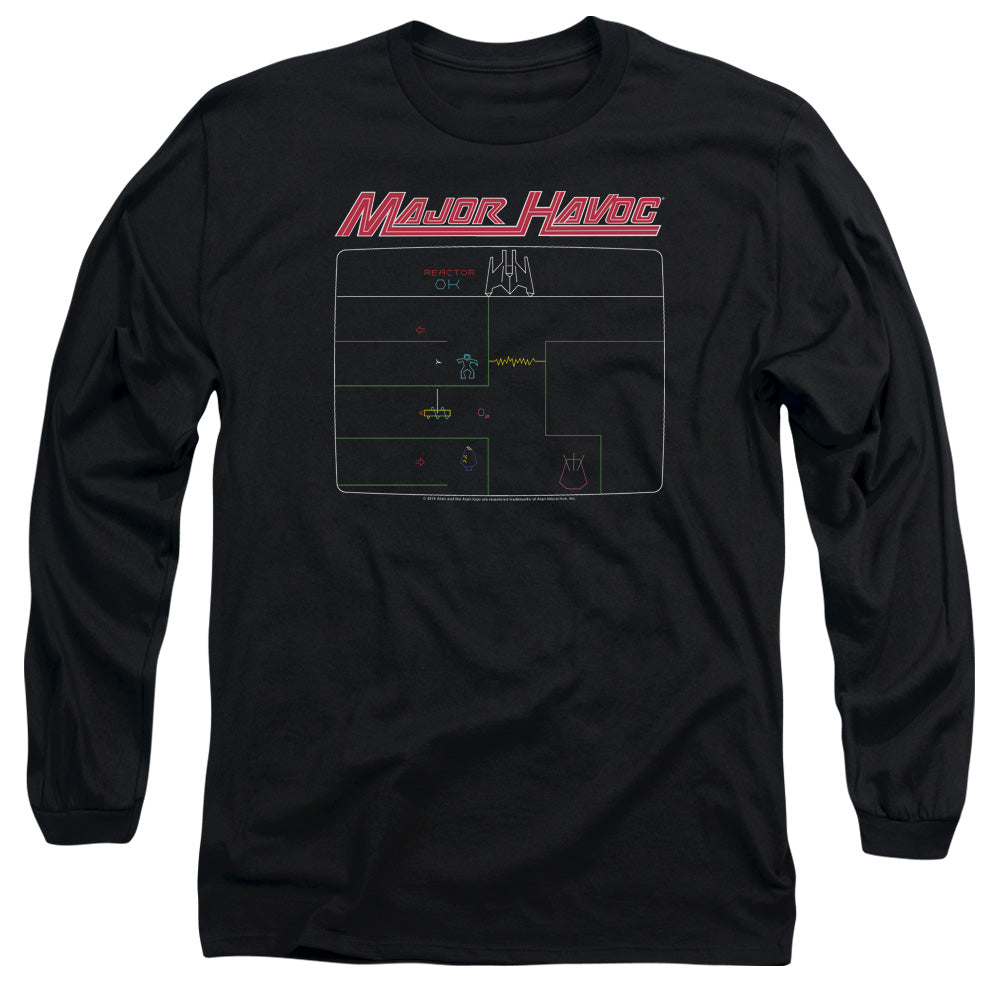 AN OFFCIALLY LICENSED ATARI MAJOR HAVOC SCREEN MEN'S LONG SLEEVE T-SHIRT BLACK