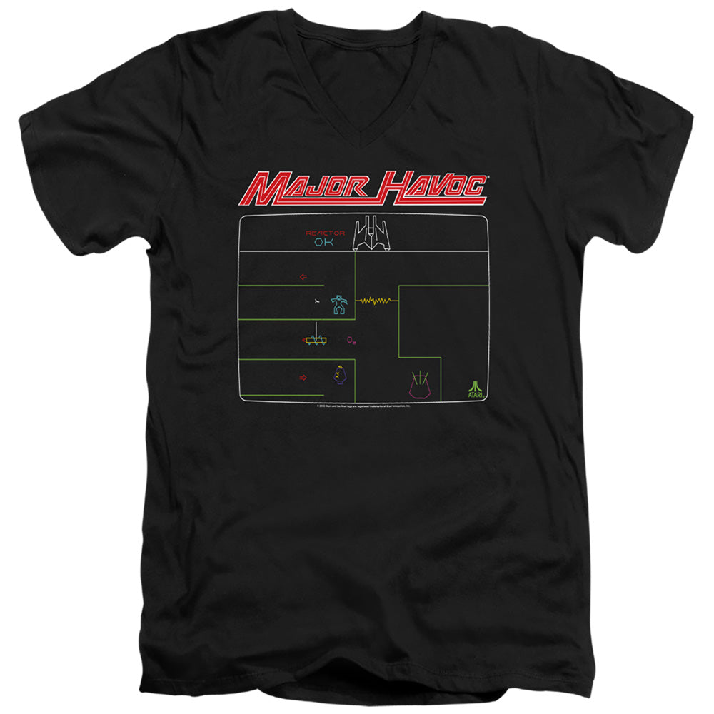 AN OFFCIALLY LICENSED ATARI MAJOR HAVOC SCREEN MEN'S V-NECK T-SHIRT BLACK
