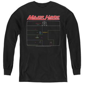 AN OFFCIALLY LICENSED ATARI MAJOR HAVOC SCREEN YOUTH LONG SLEEVE T-SHIRT BLACK