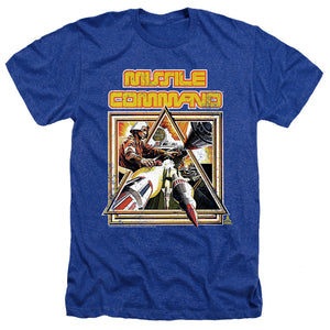 AN OFFCIALLY LICENSED ATARI MISSLE COMMANDER MEN'S HEATHER T-SHIRT ROYAL