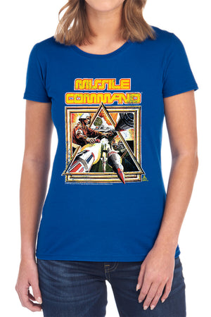AN OFFCIALLY LICENSED ATARI MISSLE COMMANDER WOMEN'S REGULAR FIT T-SHIRT ROYAL