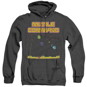 AN OFFCIALLY LICENSED ATARI MISSLE SCREEN ADULT UNISEX HEATHER PULLOVER HOODIE BLACK