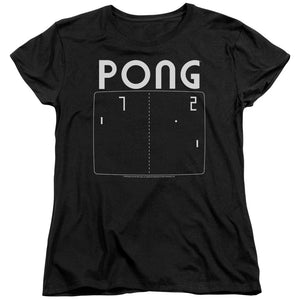 AN OFFCIALLY LICENSED ATARI PONG SCREEN WOMEN'S REGULAR FIT T-SHIRT BLACK