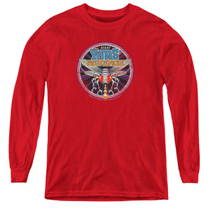 AN OFFCIALLY LICENSED ATARI YARS REVENGE PATCH YOUTH LONG SLEEVE T-SHIRT RED
