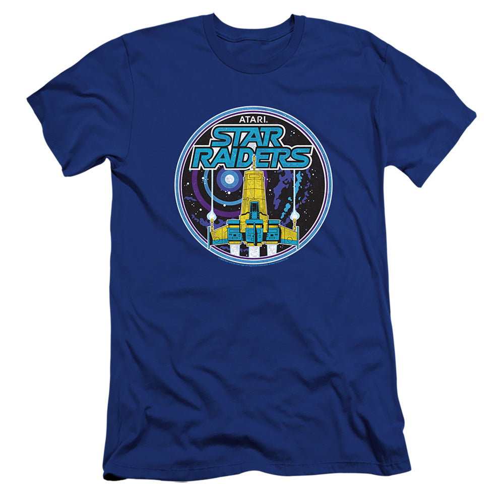 AN OFFCIALLY LICENSED ATARI BADGE MEN'S PREMIUM SLIM FIT T-SHIRT ROYAL