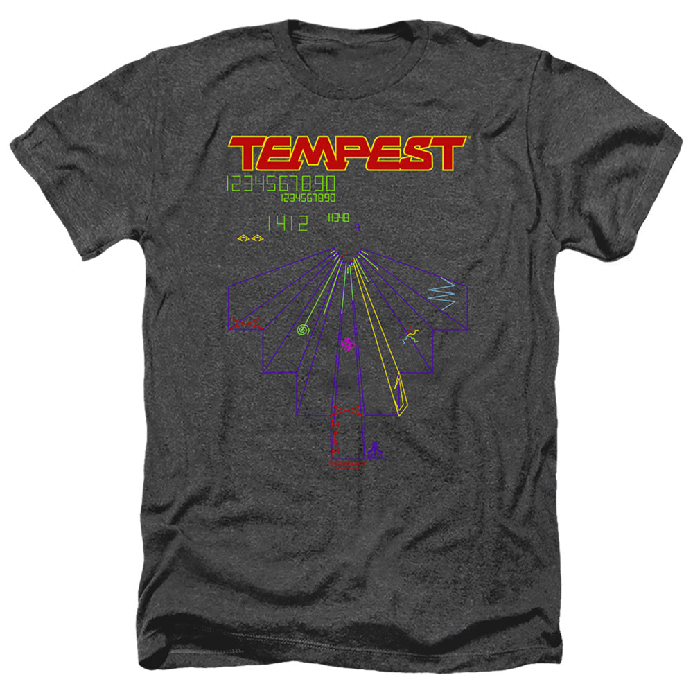 AN OFFCIALLY LICENSED ATARI TEMPEST SCREEN MEN'S HEATHER T-SHIRT CHARCOAL