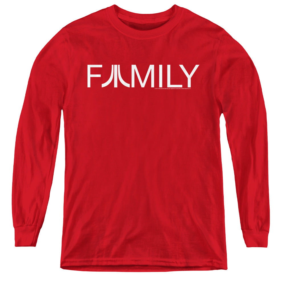 AN OFFCIALLY LICENSED ATARI FAMILY YOUTH LONG SLEEVE T-SHIRT RED