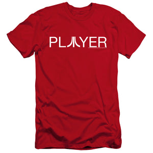 AN OFFCIALLY LICENSED ATARI PLAYER MEN'S PREMIUM SLIM FIT T-SHIRT RED