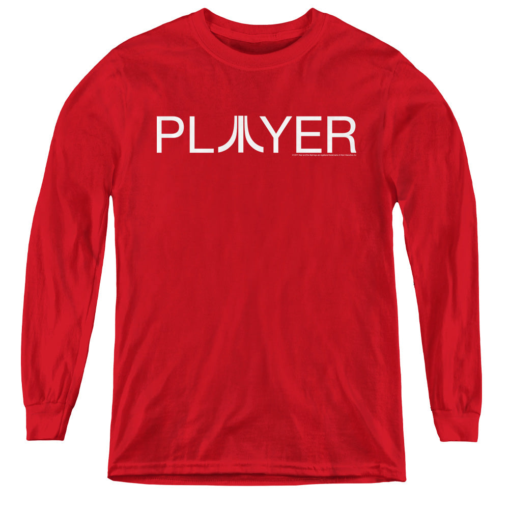 AN OFFCIALLY LICENSED ATARI PLAYER YOUTH LONG SLEEVE T-SHIRT RED